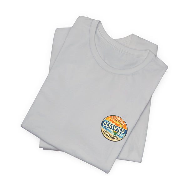 Cornhole T-Shirt — "Sinkin' & Drinkin'" Tropical Sunset Game Tee
