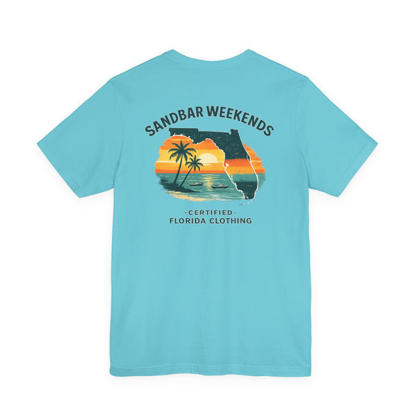 Florida Sandbar Weekends T-Shirt — Retro Beach Palm Sunset Tee