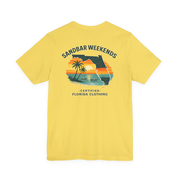Florida Sandbar Weekends T-Shirt — Retro Beach Palm Sunset Tee