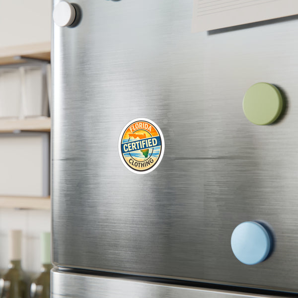 Florida Certified Clothing Vinyl Sticker — Kiss-Cut Round Decal (Beach Sunset Badge)