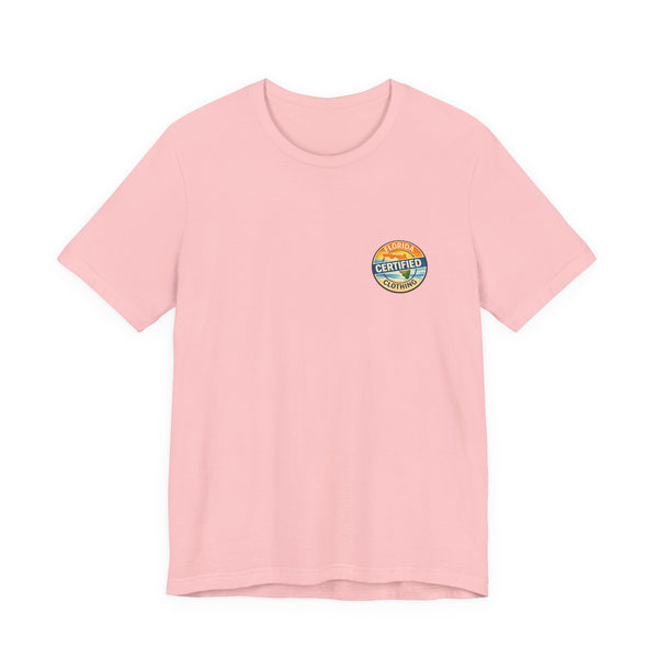 Cornhole T-Shirt — "Sinkin' & Drinkin'" Tropical Sunset Game Tee