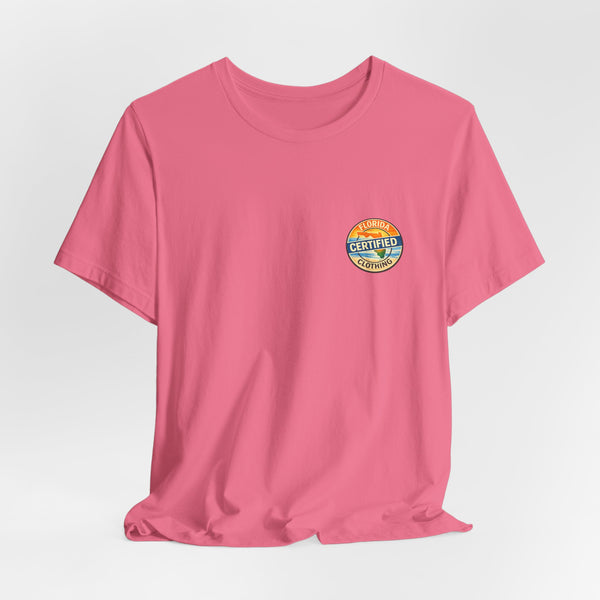 Cornhole T-Shirt — "Sinkin' & Drinkin'" Tropical Sunset Game Tee
