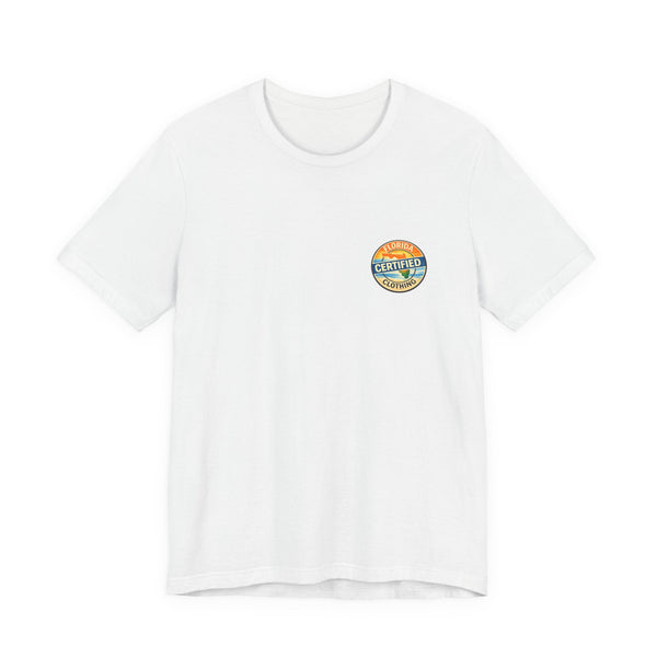 Cornhole T-Shirt — "Sinkin' & Drinkin'" Tropical Sunset Game Tee