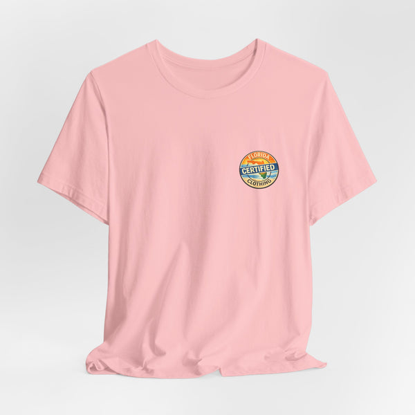 Cornhole T-Shirt — "Sinkin' & Drinkin'" Tropical Sunset Game Tee