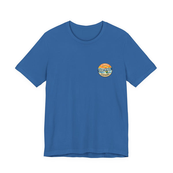 Cornhole T-Shirt — "Sinkin' & Drinkin'" Tropical Sunset Game Tee